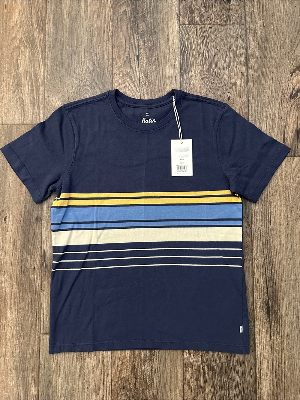 Katin 100% Cotton Casual Short Sleeve T-Shirt Boy’s Size M(10-12) Striped Blue